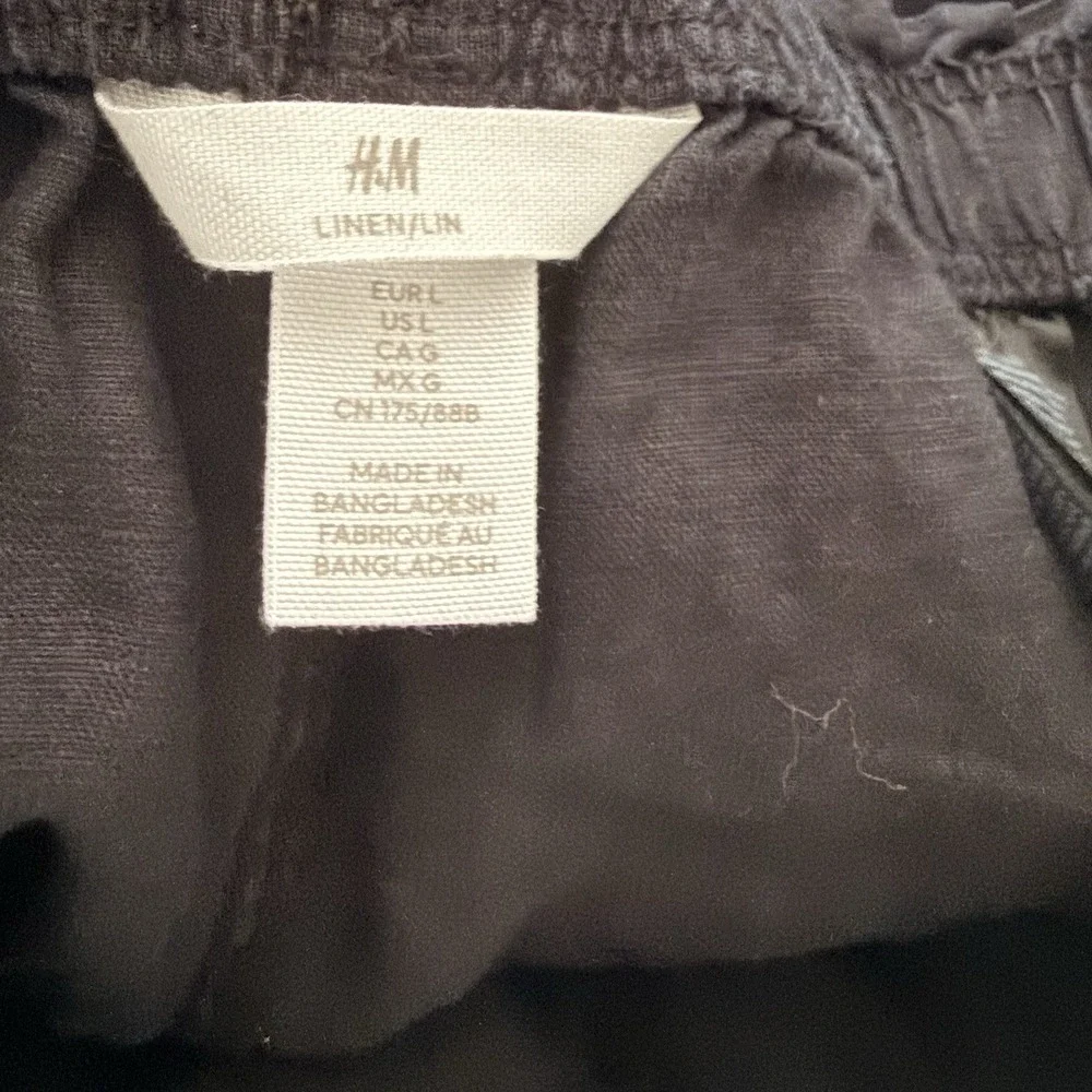 H&M Women's 100% Linen Straight Leg Elastic Waist Lightweight Black Size L